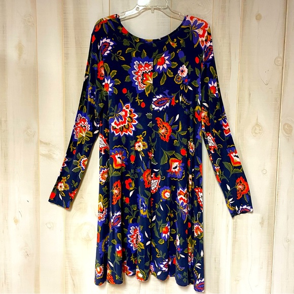Old Navy Dresses & Skirts - Old Navy Blue Orange Green White Floral Long Sleeve Dress Sz XL